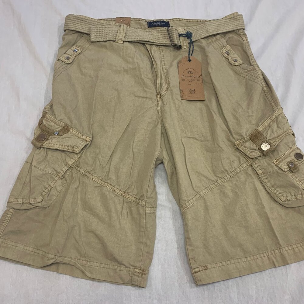 🍎🍎🍎   NWT ACROSS THE POND MENS CARGO BELTED COTTON SHORTS SIZE 36 🍎🍎🍎